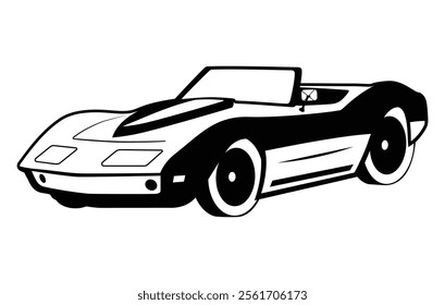 Abstract Classic vintage sports car silhouette vector 
illustration in black and white drawing style on a 
white background,coloring book.