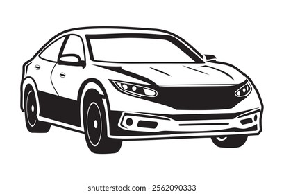 Abstract Classic vintage sports car silhouette vector 
illustration in black and white drawing style on a 
white background,coloring book.