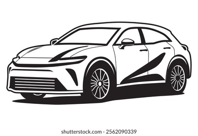 Abstract Classic vintage sports car silhouette vector 
illustration in black and white drawing style on a 
white background,coloring book.