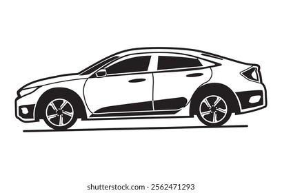 
Abstract Classic vintage sports car silhouette vector 
illustration in black and white drawing style on a 
white background,coloring book.