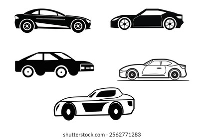 Abstract Classic vintage sports car silhouette vector 
illustration in black and white drawing style on a 
white background,coloring book.