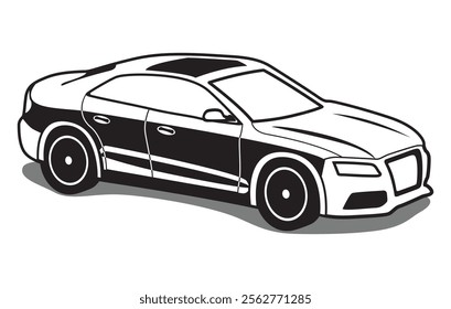 Abstract Classic vintage sports car silhouette vector 
illustration in black and white drawing style on a 
white background,coloring book.