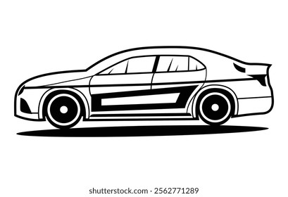 Abstract Classic vintage sports car silhouette vector 
illustration in black and white drawing style on a 
white background,coloring book.