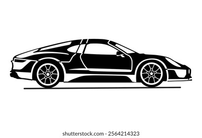 Abstract Classic vintage sports car silhouette vector 
illustration in black and white drawing style on a 
white background,coloring book.