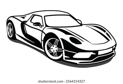 Abstract Classic vintage sports car silhouette vector 
illustration in black and white drawing style on a 
white background,coloring book.