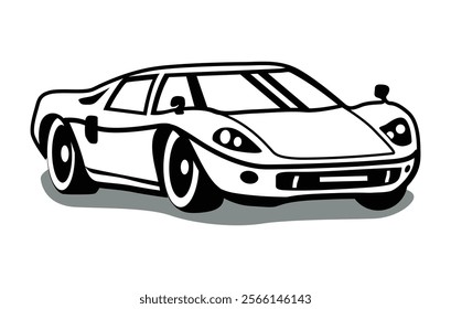 Abstract Classic vintage sports car silhouette vector 
illustration in black and white drawing style on a 
white background,coloring book.