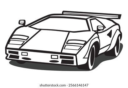 Abstract Classic vintage sports car silhouette vector 
illustration in black and white drawing style on a 
white background,coloring book.