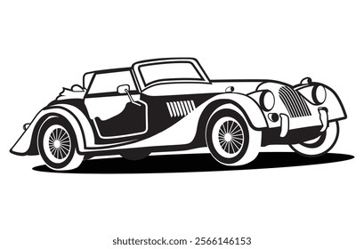 Abstract Classic vintage sports car silhouette vector 
illustration in black and white drawing style on a 
white background,coloring book.