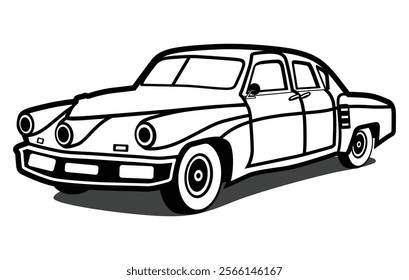 Abstract Classic vintage sports car silhouette vector 
illustration in black and white drawing style on a 
white background,coloring book.