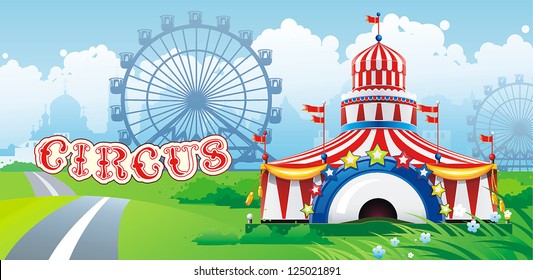 Abstract Classical Circus tent with flags. Vector illustration.