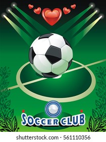 Abstract Classical football poster. Stadium for soccer. Ball on green grass. Vector illustration for sport design with place for your text