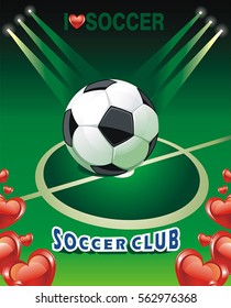 Abstract Classical football poster. Stadium for soccer. Ball on green grass. Vector illustration for sport design with place for your text, eps8