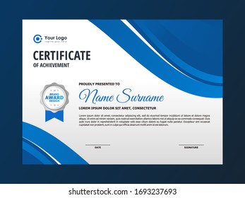 Abstract Clean Blue Wave Certificate Design, Professional Modern Certificate Template Vector