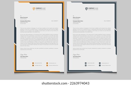 Abstract clean creative modern corporate business letterhead design template. Simple elegant colorful professional company letterhead template design with orange blue color variations.