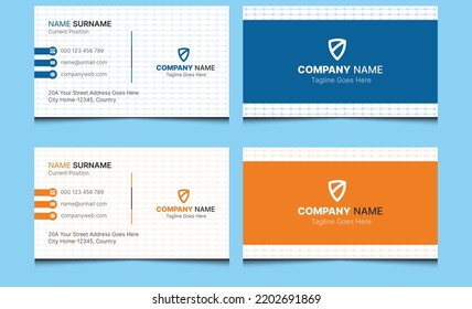 Abstract Clean Elegant Simple Creative Corporate Modern Professional Construction Building House Business Real Estate Home Name Visiting Card Design Template Blue Orange Colors.