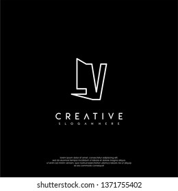 abstract clean modern lines LV logo letter design concept