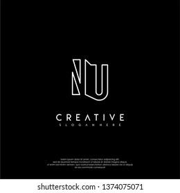 abstract clean modern lines NU logo letter design concept