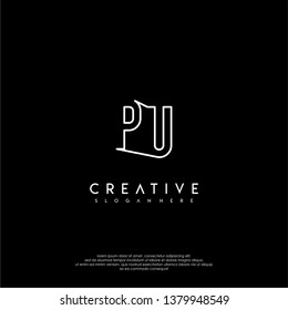 abstract clean modern lines PU logo letter design concept
