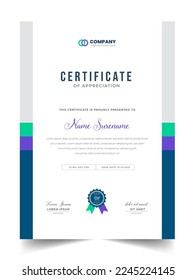 Abstract Clean professional certificate of appreciation template. diploma modern certificate with badge. Elegant business diploma layout for training graduation or course completion.