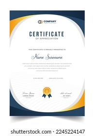 Abstract Clean professional certificate of appreciation template. diploma modern certificate with badge. Elegant business diploma layout for training graduation or course completion.