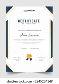 Abstract Clean professional certificate of appreciation template. diploma modern certificate with badge. Elegant business diploma layout for training graduation or course completion.