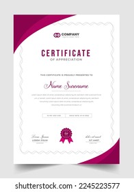 Abstract Clean professional red certificate of appreciation template. diploma modern certificate with badge. Elegant business diploma layout for training graduation or course completion.