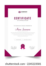 Abstract Clean professional red certificate of appreciation template. diploma modern certificate with badge. Elegant business diploma layout for training graduation or course completion.