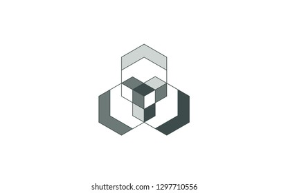 Abstract clean simple hexagon logo vector design. Geometic business logo icon design template. Abstract sign constructed from cubes and hexagons.