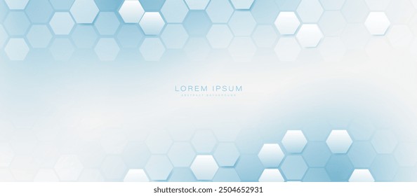 Abstract clean white and blue hexagon shapes pattern background. Futuristic healthcare technology concept. Vector illustration