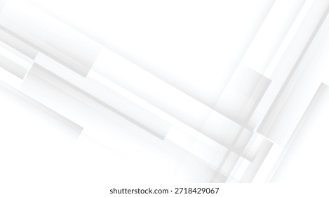 Abstract clean white and light gray overlapping geometric rectangular shapes creating a modern minimalist background for corporate presentations and technology websites