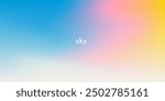 Abstract clear blue sky. Pastel rainbow. Light blue, pink and yellow color vector banner. Pastel gradient sky pattern. Blurred light fuzz colorful gradient background. Vector soft horizontal backdrop