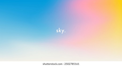 Abstrakt klarer blauer Himmel. Pastellregenbogen. Hellblauer, rosa und gelber Farbvektorbanner. Pastellfarbverlauf-Himmelsmuster. Unscharfes Licht Fuzz bunten Farbverlauf Hintergrund. Vektor weiche horizontale Hintergrund