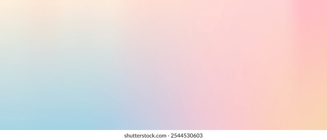 Abstract clear blue sky. Pastel rainbow. Light blue, pink and yellow color vector banner. Pastel gradient sky pattern. Blurred light fuzz colorful gradient background.