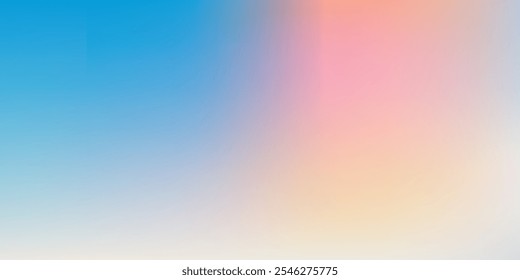 Abstract clear blue sky. Pastel rainbow. Light blue, pink and yellow color vector banner. Pastel gradient sky pattern. Blurred light fuzz colorful gradient
