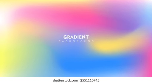 Abstract clear blue sky with pastel rainbow tones. Features light blue, pink, and yellow gradients, creating a soft, blurred, and colorful horizontal vector background pattern.