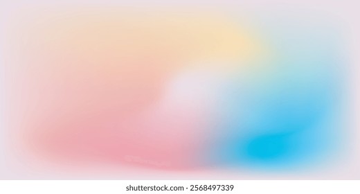 Abstract clear blue sky. Pastel rainbow. Light blue, pink and yellow color vector banner. Pastel gradient sky pattern. Blurred light fuzz colorful gradient background. Vector soft horizontal backdrop