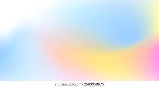 Abstract clear blue sky with pastel rainbow tones. Features light blue, pink, and yellow gradients, creating a soft, blurred, and colorful horizontal vector background pattern.