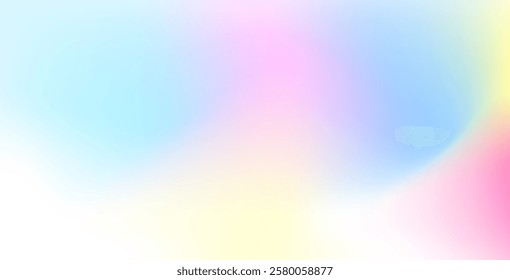 Abstract clear blue sky with pastel rainbow tones. Features light blue, pink, and yellow gradients, creating a soft, blurred, and colorful horizontal vector background pattern.