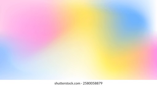 Abstract clear blue sky with pastel rainbow tones. Features light blue, pink, and yellow gradients, creating a soft, blurred, and colorful horizontal vector background pattern.