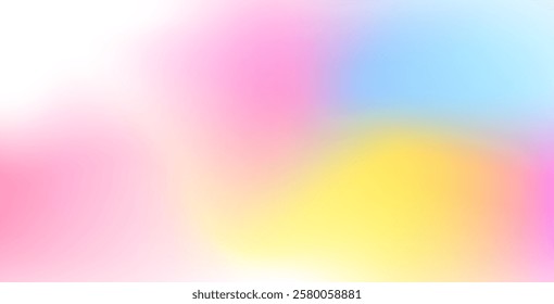 Abstract clear blue sky with pastel rainbow tones. Features light blue, pink, and yellow gradients, creating a soft, blurred, and colorful horizontal vector background pattern.