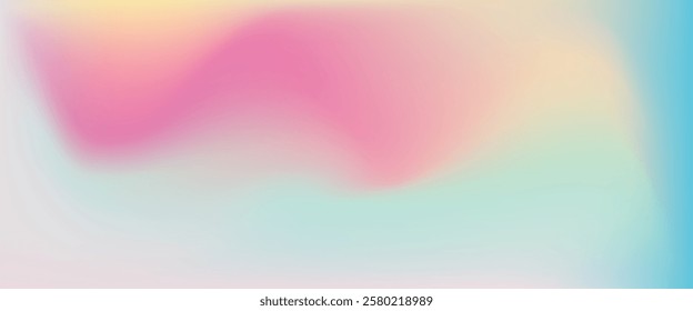 Abstract clear blue sky. Pastel rainbow. Light blue, pink and yellow color vector banner. Pastel gradient sky pattern. Blurred light fuzz colorful gradient background. Vector soft horizontal backdrop