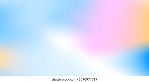 Abstract clear blue sky with pastel rainbow tones. Features light blue, pink, and yellow gradients, creating a soft, blurred, and colorful horizontal vector background pattern.