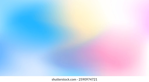 Abstract clear blue sky with pastel rainbow tones. Features light blue, pink, and yellow gradients, creating a soft, blurred, and colorful horizontal vector background pattern.