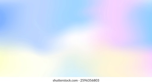 Abstract clear blue sky with pastel rainbow tones. Features light blue, pink, and yellow gradients, creating a soft, blurred, and colorful horizontal vector background pattern.