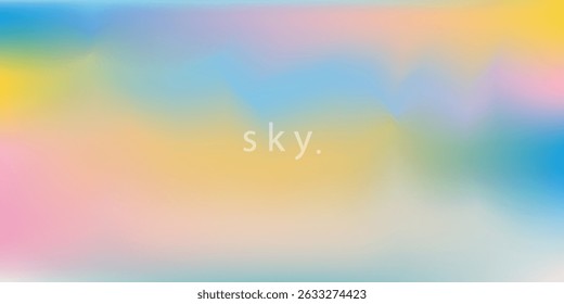 Abstract clear blue sky. Pastel rainbow. Light blue, pink and yellow color vector banner. Pastel gradient sky pattern. Blurred light fuzz colorful gradient background. Vector