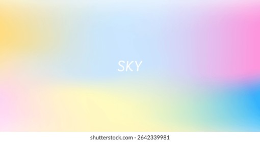 Abstract clear blue sky with pastel rainbow. Light blue, pink, and yellow gradient hues create a soft, dreamy backdrop perfect for banners and digital designs.