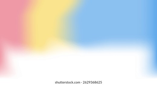 Abstract clear blue sky. rainbow. Light blue, pink and yellow color vector banner. Pastel gradient sky pattern. Blurred light fuzz colorful gradient background. Vector soft horizontal backdrop.eps 10