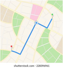 Abstract Clear City Map with Path, Pins and Pointer Navigation