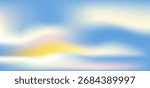 Abstract clear sky, sun, cirrus clouds bg. Light blue, white, pink color banner. Pastel gradient morning sky pattern. Blurred light fuzz color gradient background. Vector soft horizontal backdrop