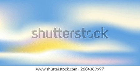 Abstract clear sky, sun, cirrus clouds bg. Light blue, white, pink color banner. Pastel gradient morning sky pattern. Blurred light fuzz color gradient background. Vector soft horizontal backdrop